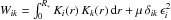 \hbox{$W_{ik}=\int_0^{R_*} K_i(r)\, K_k(r)\, \mathrm{d}r + \mu\, \delta_{ik}\, \epsilon_i^2$}
