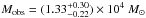 \hbox{$M_{\rm obs}=(1.33^{+0.30}_{-0.22})\times10^4~M_{\odot}$}