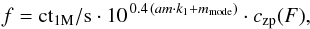 \begin{equation} f = {\rm ct_{\rm 1M}/s}\cdot 10^{\,0.4\,(am\cdot k_1+m_{\rm mode})} \cdot c_{\rm zp}(F), \label{Eqctflux} \end{equation}