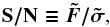 Mathematical equation: \begin{equation} \label{lsd_eq:12a} {{{\rm S/N}}}\equiv\boldmath{\tilde{F}} / \boldmath{\tilde{\sigma}} \text{,} \end{equation}