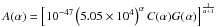 \hbox{$A(\alpha)=\left[10^{-47}\left(5.05\times10^4\right)^{\alpha}C(\alpha)G(\alpha)\right]^{\frac{1}{\alpha+1}}$}