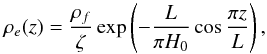 \begin{equation} \rho_e(z) = \frac{\rho_f}\zeta\exp\left(-\frac L{\pi H_0}\cos\frac{\pi z}L\right), \label{eq:6.13} \end{equation}