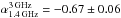 Mathematical equation: \hbox{$\alpha_{\rm 1.4\, GHz}^{\rm 3\, GHz}=-0.67\pm 0.06$}