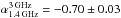 Mathematical equation: \hbox{$\alpha_{\rm 1.4\, GHz}^{\rm 3\, GHz}= -0.70\pm0.03$}