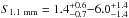 Mathematical equation: \hbox{$S_{\rm 1.1~mm}=1.4^{+0.6}_{-0.7}{-}6.0^{+1.4}_{-1.4}$}