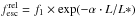 \hbox{$f^{\rm rel}_{\rm esc}=f_1\times\exp(-\alpha\cdot L/L*)$}