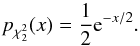 \begin{equation} p_{\chi ^2_2}(x) = \frac{1}{2}\mathrm{e}^{-x/2}. \end{equation}