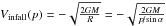 \hbox{$V_{\rm infall}(p)=-\sqrt{\frac{2GM}{R}}=-\sqrt{\frac{2GM}{p\!{/}\!\sin \alpha}}$}