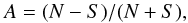 Mathematical equation: \begin{equation} A = (N-S)/(N+S), \label{asym} \end{equation}