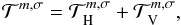 Mathematical equation: \begin{equation} \mathcal{T}^{m,\sigma} = \mathcal{T}^{m,\sigma}_{\rm \mybf{H}} + \mathcal{T}^{m,\sigma}_{\rm \mybf{V}}, \end{equation}