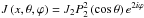 Mathematical equation: \hbox{$ J \left( x, \theta , \varphi \right) = J_2 P_2^2 \left( \cos \theta \right) e^{ 2i \varphi} $}