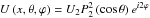 Mathematical equation: \hbox{$ U \left( x, \theta , \varphi \right) = U_2 P_2^2 \left( \cos \theta \right) e^{i 2 \varphi} $}