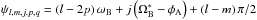 Mathematical equation: \hbox{$ \psi_{l,m,j,p,q} = \left( l - 2 p \right) \omega_{\rm B} + j \left( \Omega_{\rm B}^* - \phi_{\rm A} \right) + \left( l - m \right) \pi/2 $}