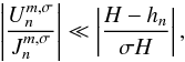 Mathematical equation: \appendix \setcounter{section}{5} \begin{equation} \left| \frac{U_n^{m,\sigma}}{J_n^{m,\sigma}} \right| \ll \left| \frac{H - h_n}{\sigma H} \right|, \label{condition_therm2} \end{equation}