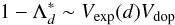 Mathematical equation: \appendix \setcounter{section}{4} \begin{equation} \label{eq:omlvdop} 1 - \Lambda^*_{d}\sim V_\mr{exp}(d)V_\mr{dop} \end{equation}