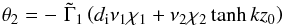Mathematical equation: \begin{eqnarray*} \theta_2=-\,\, \tilde{\Gamma}_1\left(d_{\rm i}\nu_{1}\chi_1+\nu_{2}\chi_2\tanh kz_0\right) \end{eqnarray*}