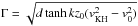 Mathematical equation: \hbox{$\Gamma=\sqrt{d\tanh kz_0(v_{\rm KH}^2-v_0^2)}$}