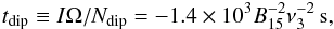 Mathematical equation: \begin{eqnarray} t_{\rm dip}\equiv I\Omega/N_{\rm dip}=-1.4\times10^3 B_{15}^{-2} \nu_{3}^{-2}\,{\rm s}, \end{eqnarray}