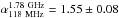 Mathematical equation: \hbox{$\alpha_{\rm 118~MHz}^{\rm 1.78~GHz}=1.55\pm0.08$}