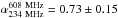 Mathematical equation: \hbox{$\alpha_{\rm 234~MHz}^{\rm 608~MHz}=0.73\pm0.15$}