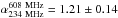 Mathematical equation: \hbox{$\alpha_{\rm 234~MHz}^{\rm 608~MHz}=1.21\pm0.14$}