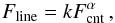 Mathematical equation: \begin{equation} F_{ \rm line} = k F_{ \rm cnt}^{\alpha} \,, \end{equation}