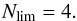 Mathematical equation: \begin{equation} N_{\rm lim}=4. \end{equation}