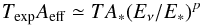 Mathematical equation: \begin{equation} T_{\rm exp}A_{\rm eff}\simeq TA_*(E_\nu/E_*)^{p} \end{equation}