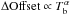 Mathematical equation: \hbox{$\Delta {\rm Offset} \propto T_{\rm b}^{\alpha}$}
