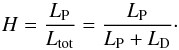 Mathematical equation: \begin{equation} \label{hardness} H = \frac{L_{\rm P}}{L_{\rm tot}} = \frac{L_{\rm P}}{L_{\rm P}+L_{\rm D}}\cdot \end{equation}