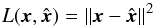 Mathematical equation: \begin{equation} L(\vec x, \hat{\vec x}) = ||\vec x - \hat{\vec x}||^2 \end{equation}