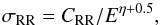 Mathematical equation: \begin{equation} \sigma_{\mathrm{RR}}=C_{\mathrm{RR}}/{E}^{\eta+0.5}, \end{equation}