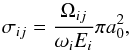 Mathematical equation: \begin{equation} \sigma_{ij} = \frac{\Omega_{ij}}{ \omega_{i} E_{i}}\pi a_{0}^{2}, \label{Eq:Omega} \end{equation}