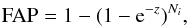 Mathematical equation: \begin{equation} \label{eq:FAPh} \mathrm{FAP}=1-(1-{\rm e}^{-z})^{N_i}, \end{equation}