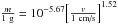 Mathematical equation: \hbox{$\frac{m}{1~\textrm{g}} = 10^{-5.67}\Big[\frac{v}{1~\textrm{cm/s}}\Big]^{1.52}$}