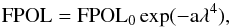 Mathematical equation: \begin{equation} \mathrm{FPOL=FPOL_0 \exp(-a\lambda^4)}, \label{burn} \end{equation}