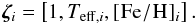 Mathematical equation: \begin{equation} \bm{\zeta}_i = \left[1, T_\mathrm{eff,\it i}, \met_i\right]. \end{equation}