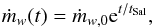 Mathematical equation: \begin{equation} \dot m_{w}(t) = \dot m_{w,0}{\rm e}^{t/t_{\rm Sal}} , \label{mdot} \end{equation}