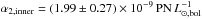 Mathematical equation: \hbox{$\alpha_{2,\mathrm{inner}} = (1.99\pm 0.27) \times 10^{-9}\,\mathrm{PN}\,L^{-1}_{\odot,\mathrm{bol}}$}