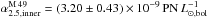 Mathematical equation: \hbox{$\alpha_{2.5,\mathrm{inner}}^{\mathrm{M\,49}} = (3.20\pm 0.43) \times 10^{-9}\,\mathrm{PN}\,L^{-1}_{\odot,\mathrm{bol}}$}