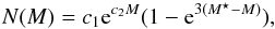 Mathematical equation: \begin{equation} N(M) = c_1 {\rm e}^{c_2 M} (1 - {\rm e}^{3(M^{\star} - M)}), \label{eqn:PNLF} \end{equation}