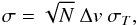 Mathematical equation: \begin{equation} \sigma = \sqrt{N}~\Delta v~\sigma_{T}, \end{equation}