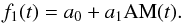 Mathematical equation: \begin{equation} f_1(t) = a_0 + a_1 \text{AM}(t). \label{eq:detrending1} \end{equation}