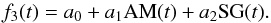 Mathematical equation: \begin{equation} f_3(t) = a_0 + a_1 \text{AM}(t) + a_2 \text{SG}(t). \end{equation}