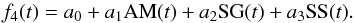 Mathematical equation: \begin{equation} f_4(t) = a_0 + a_1 \text{AM}(t) + a_2 \text{SG}(t) + a_3 \text{SS}(t). \end{equation}