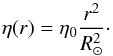 Mathematical equation: \appendix \setcounter{section}{1} \begin{equation} \eta(r) = \eta_0\frac{r^2}{R_\odot^2}\cdot \label{ap:diffExpl} \end{equation}