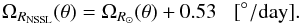 Mathematical equation: \begin{equation} \Omega_{R_{\rm NSSL}}(\theta) = \Omega_{R_\odot}(\theta)+0.53\,\,\,\,\,\mathrm{[^\circ/day]}. \end{equation}