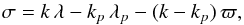 Mathematical equation: \begin{equation} \label{eq:sigma} \centering \sigma = k\,\lambda - k_p\,\lambda_p - (k-k_p)\,\varpi, \end{equation}