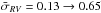 Mathematical equation: \hbox{$\bar\sigma_{RV} = 0.13 \rightarrow 0.65$}