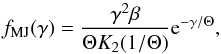 Mathematical equation: % subequation 1204 0 \begin{equation} f_{\rm MJ}(\gamma)={ {\gamma^2 \beta} \over {\Theta K_2(1/\Theta)} } {\rm e}^{-\gamma/\Theta}, \end{equation}